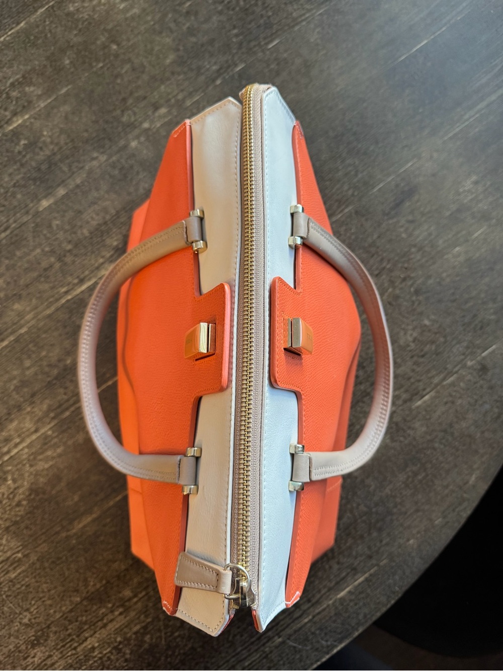 Furla Beautiful Two-Tone Orange, Cream and Tan Handbag - Picture 8 of 8